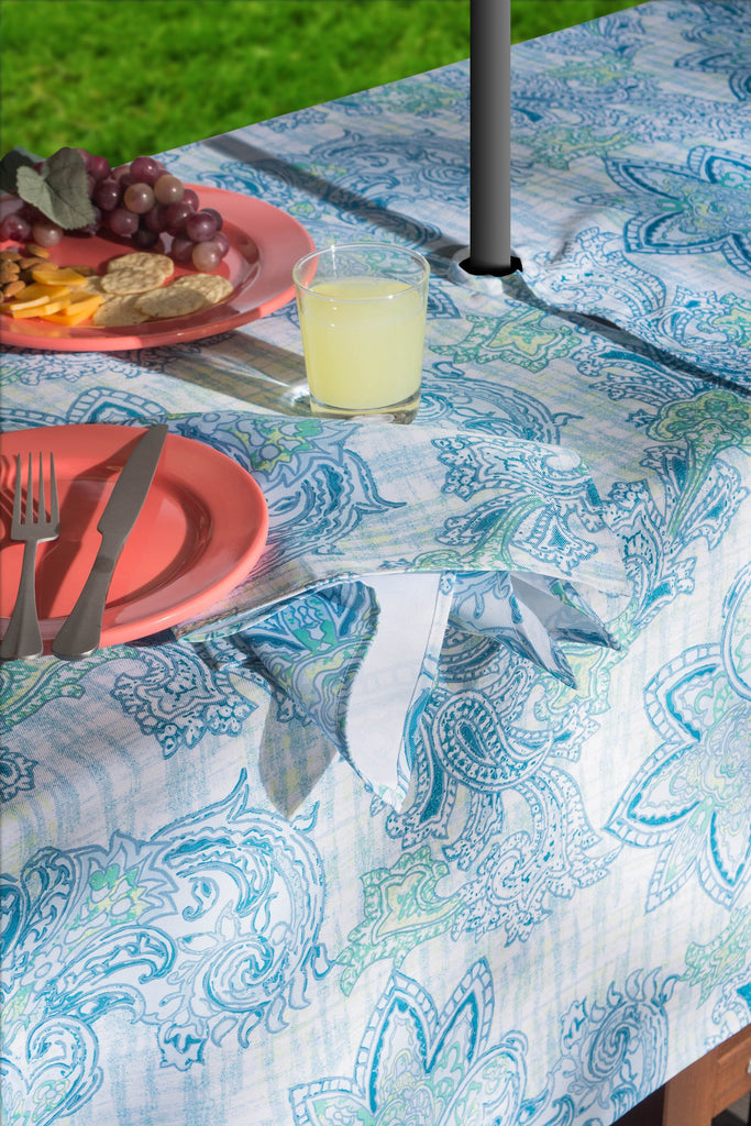 DII Blue Watercolor Paisley Print Outdoor Tablecloth With Zipper