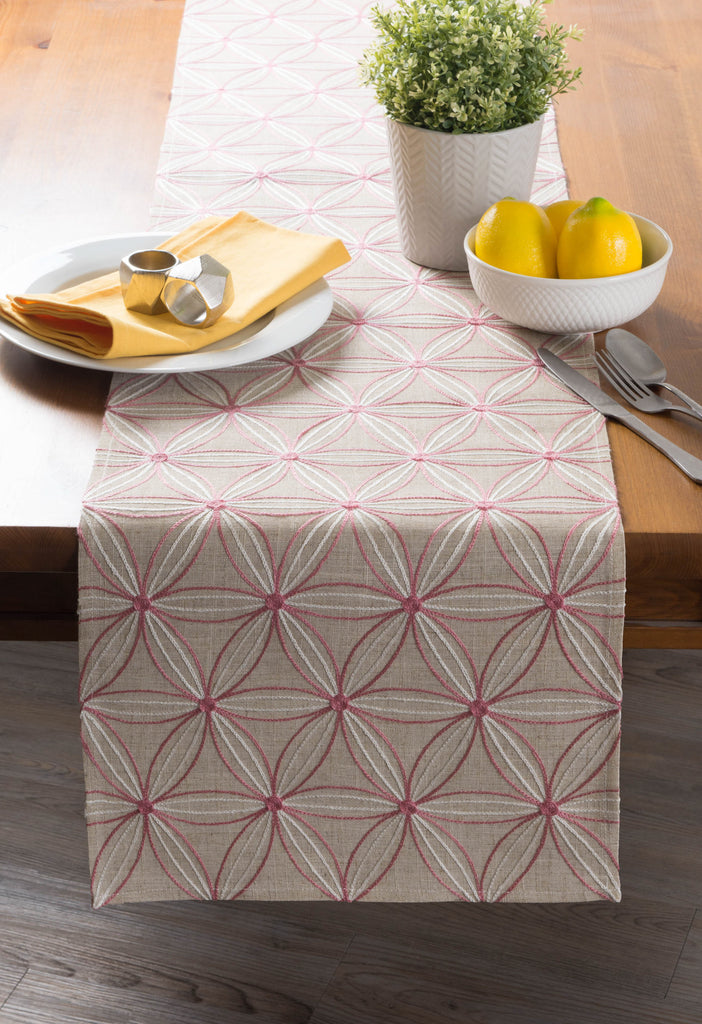 DII Natural Base Embroidered Flowers Table Runner, 14x70"
