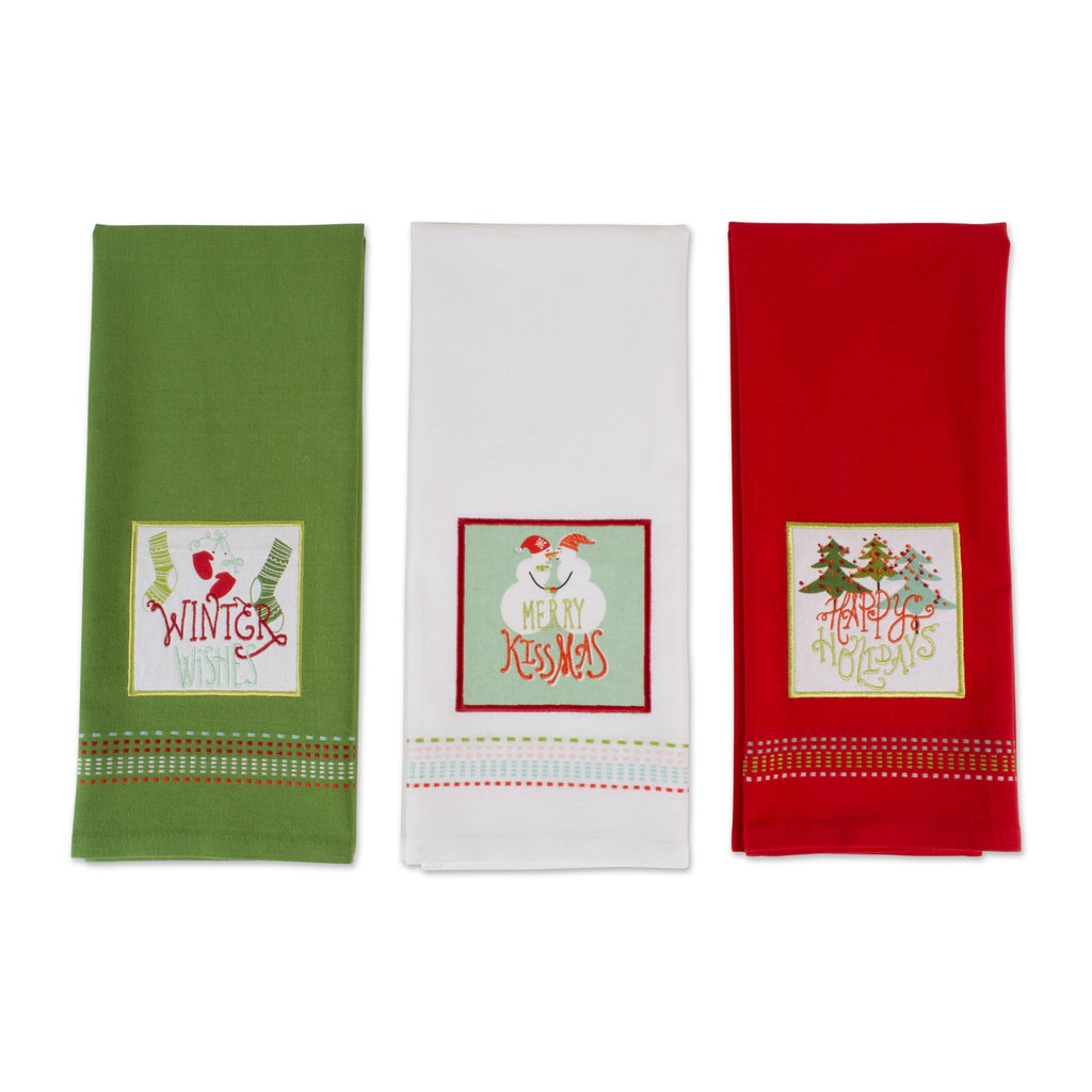 Cozy Christmas Embellished Dishtowel Set of 3