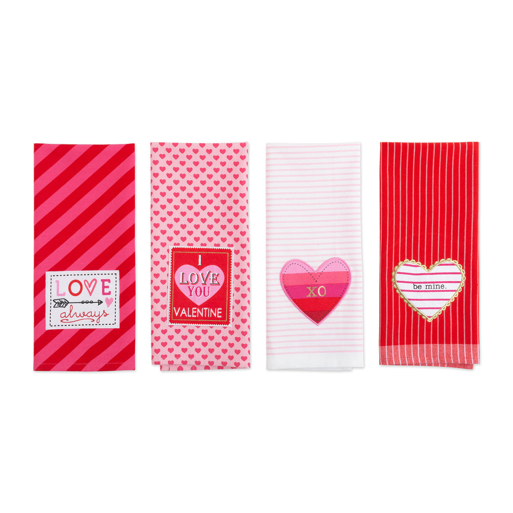 Valentines Embellished Dishtowel Set of 4