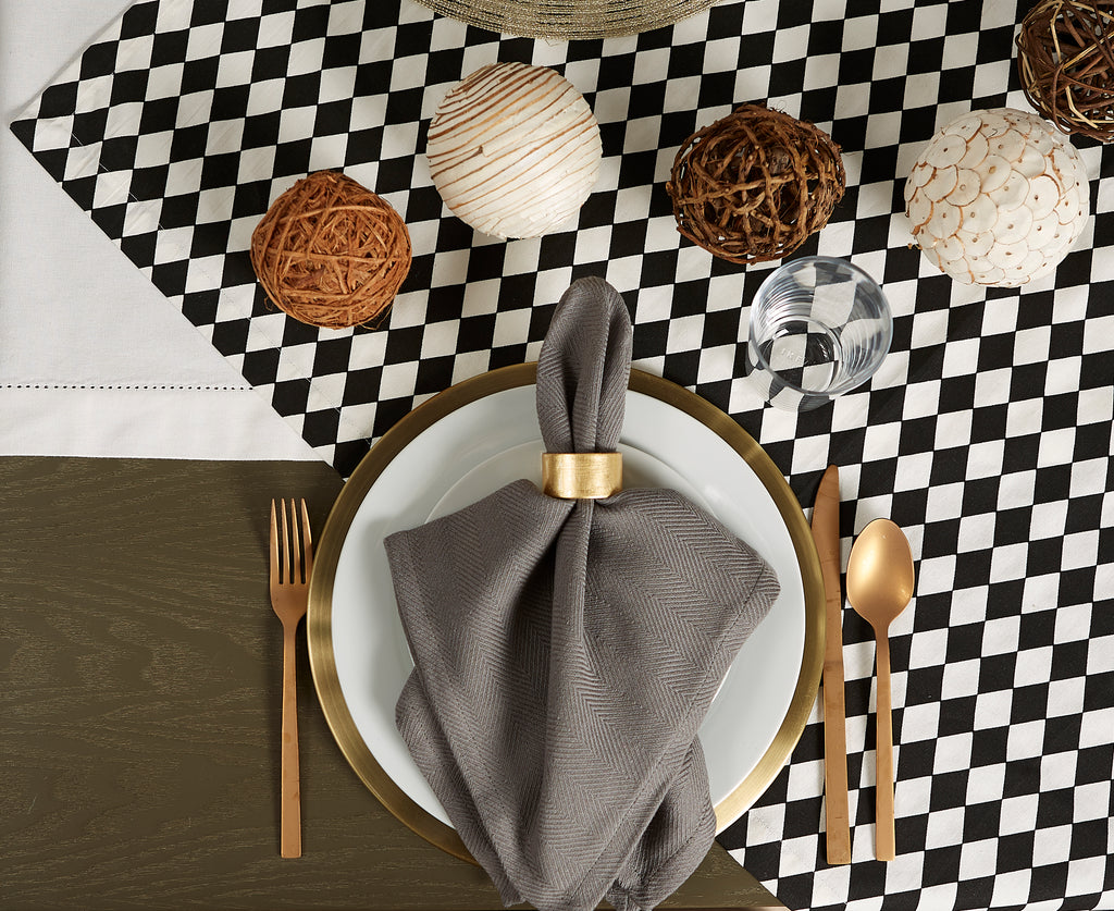 Black And Cream Harlequin Print Table Topper, 40x40"
