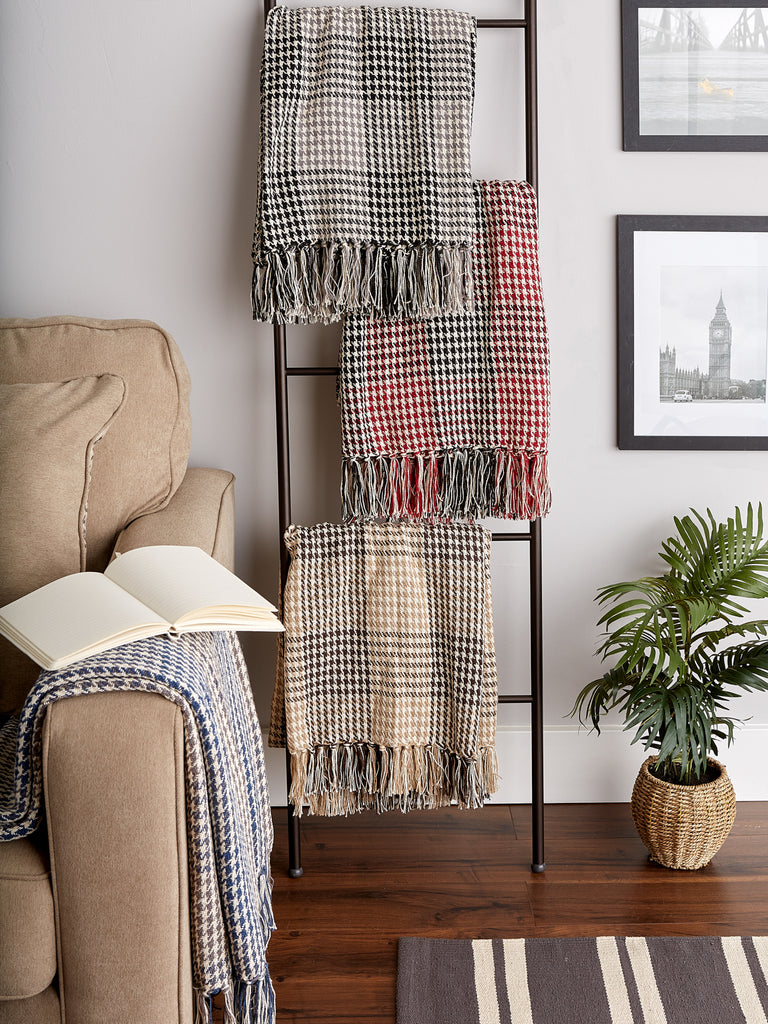 Houndstooth Plaid French Blue & Gray Throw