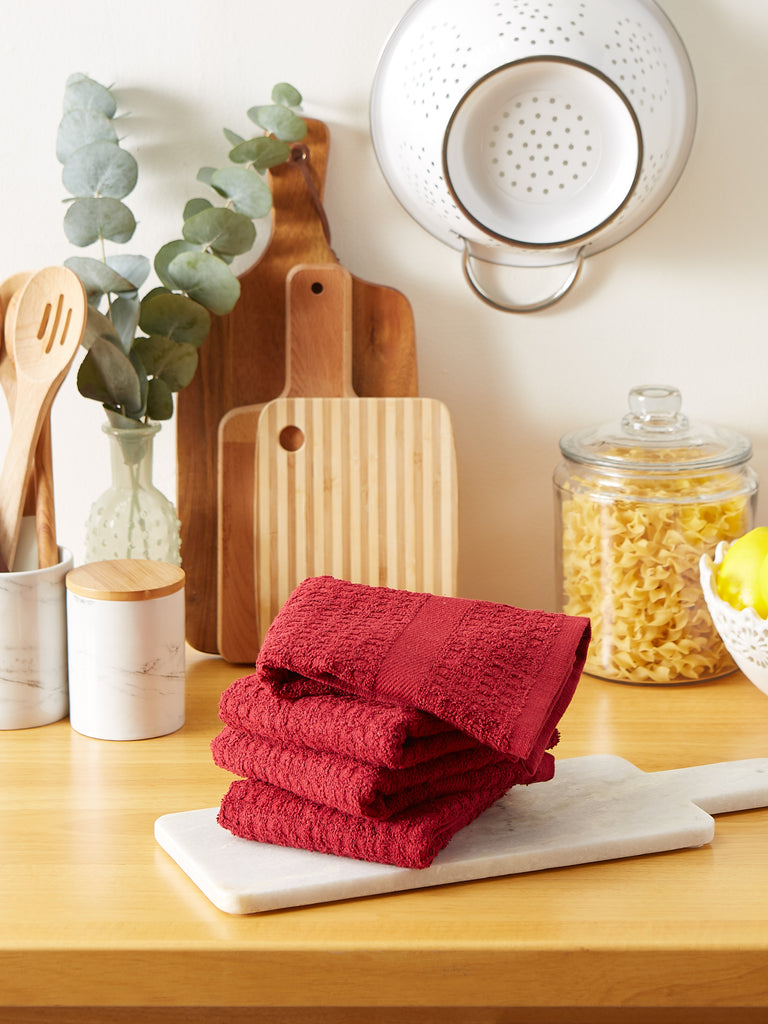 Solid Barn Red Waffle Terry Dishtowel set of 4