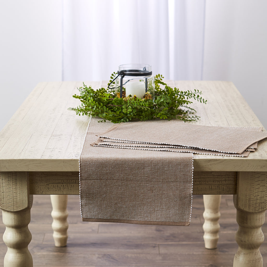 DII Stone & White 2-Tone Ribbed Table Runner 13X108