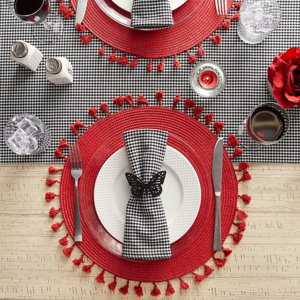 Hot Red Tassel Fringe Pp Woven Round Placemat Set Of 6
