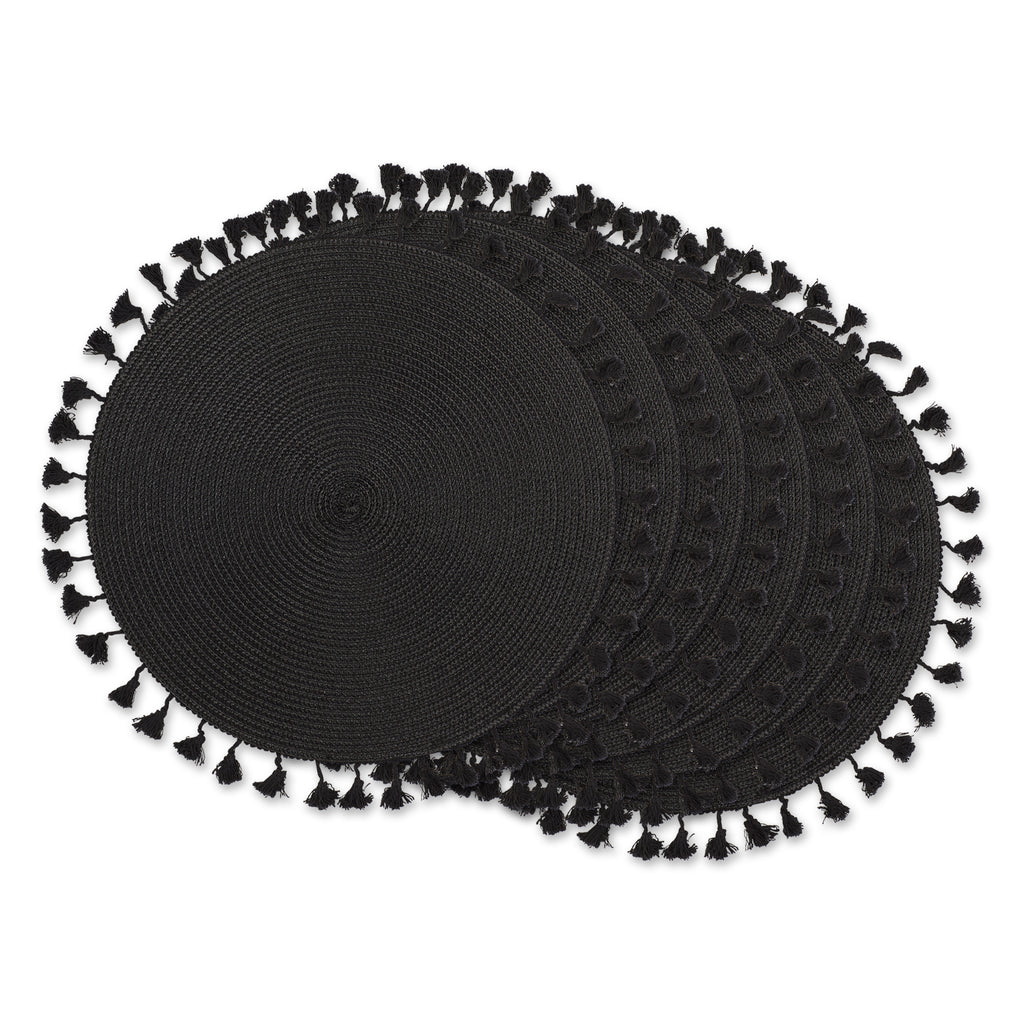 Black Tassel Fringe Pp Woven Round Placemat Set Of 6