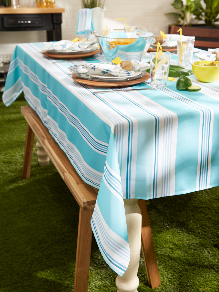 Beach House Stripe Print Outdoor Tablecloth 60X84