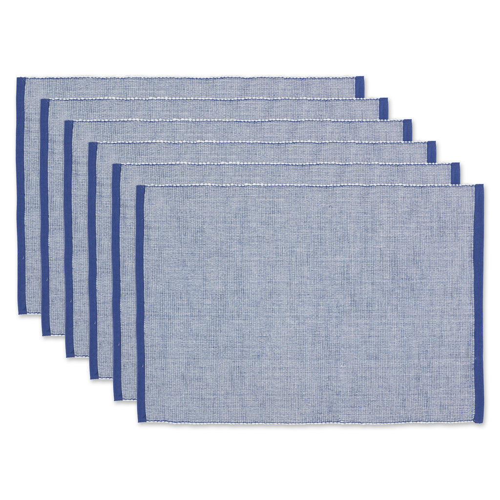 French Blue Eco-Friendly Chambray Fine Ribbed Placemat Set Of 6