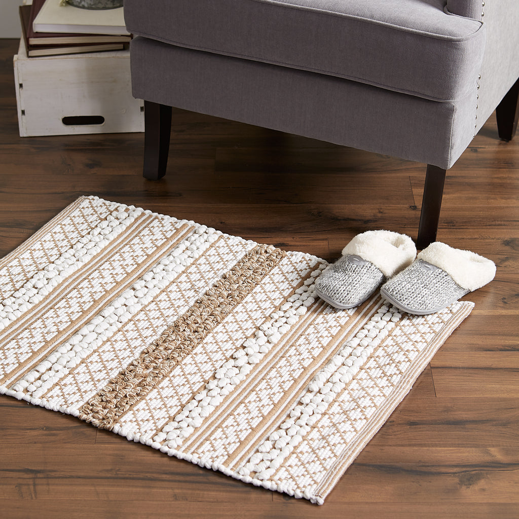 Stone & White Hand-Loomed Paper Chindi Rug 2X3 Ft