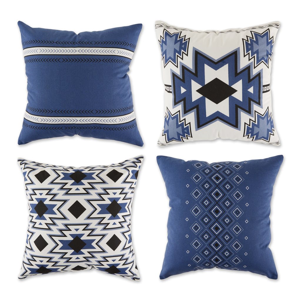 French Blue Aztec Print Pillow Cover 18X18 Set of 4