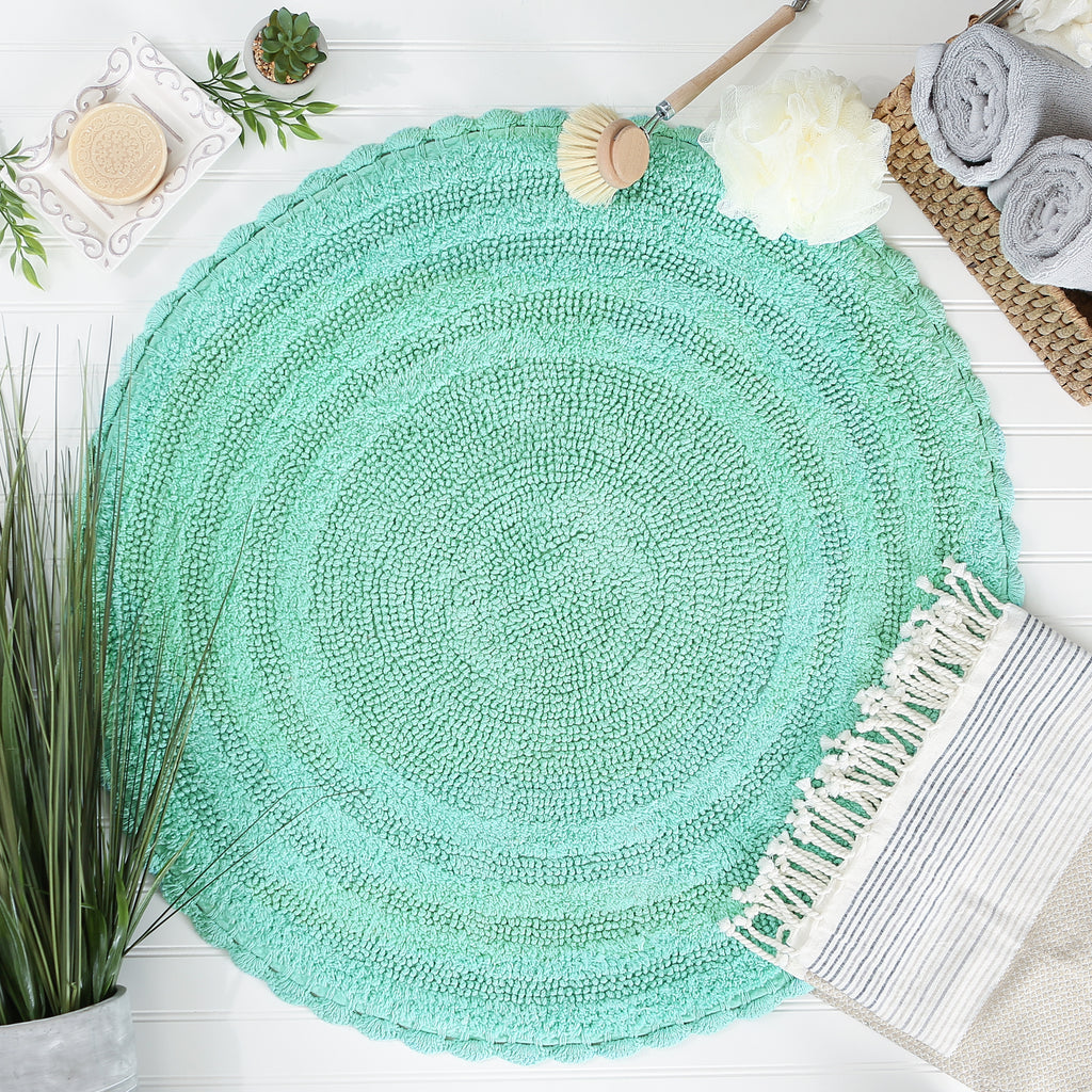 Aqua Round Crochet Bath Mat