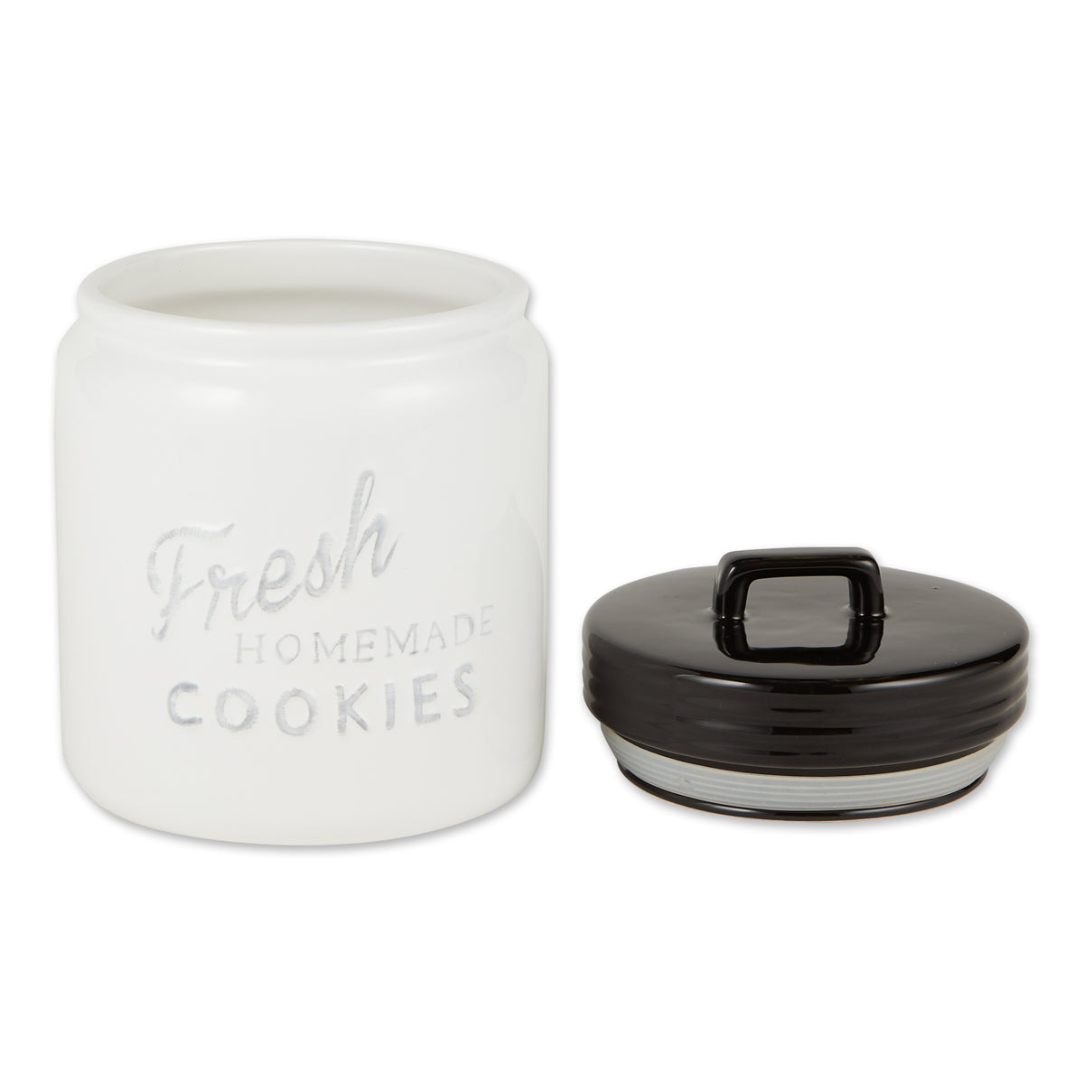 air tight black and white ceramic cookie jar