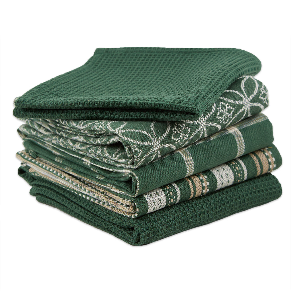 Dark Green Asst Dishtowel & Dishcloth Set of 5