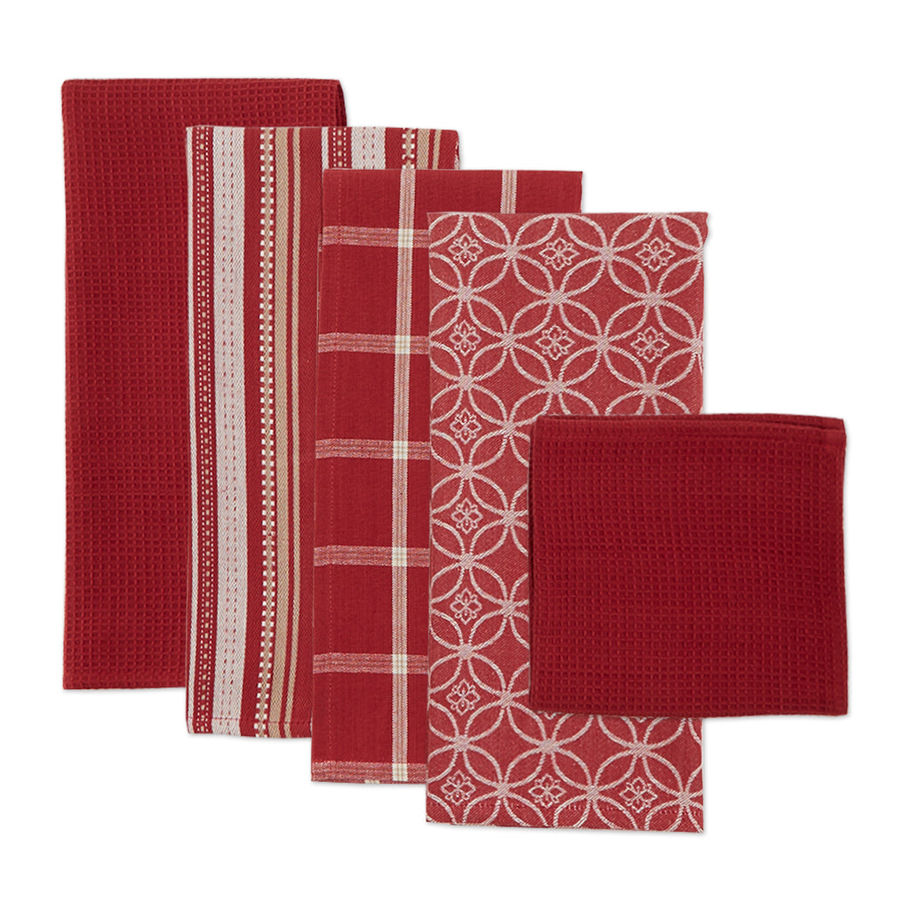 Barn Red Asstorted Dishtowel & Dishcloth Set of 5