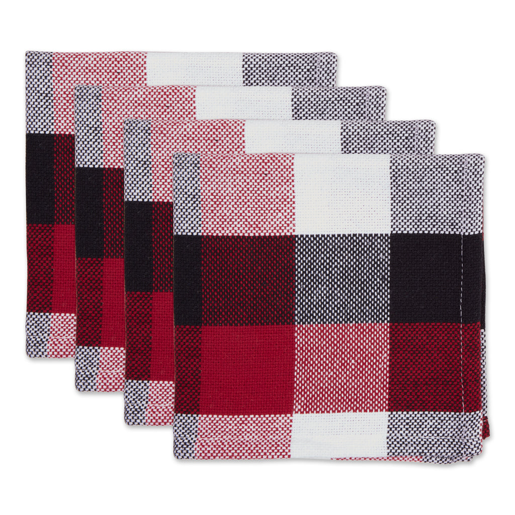 Cardinal Red Tri Color Check Dishcloth Set of 4