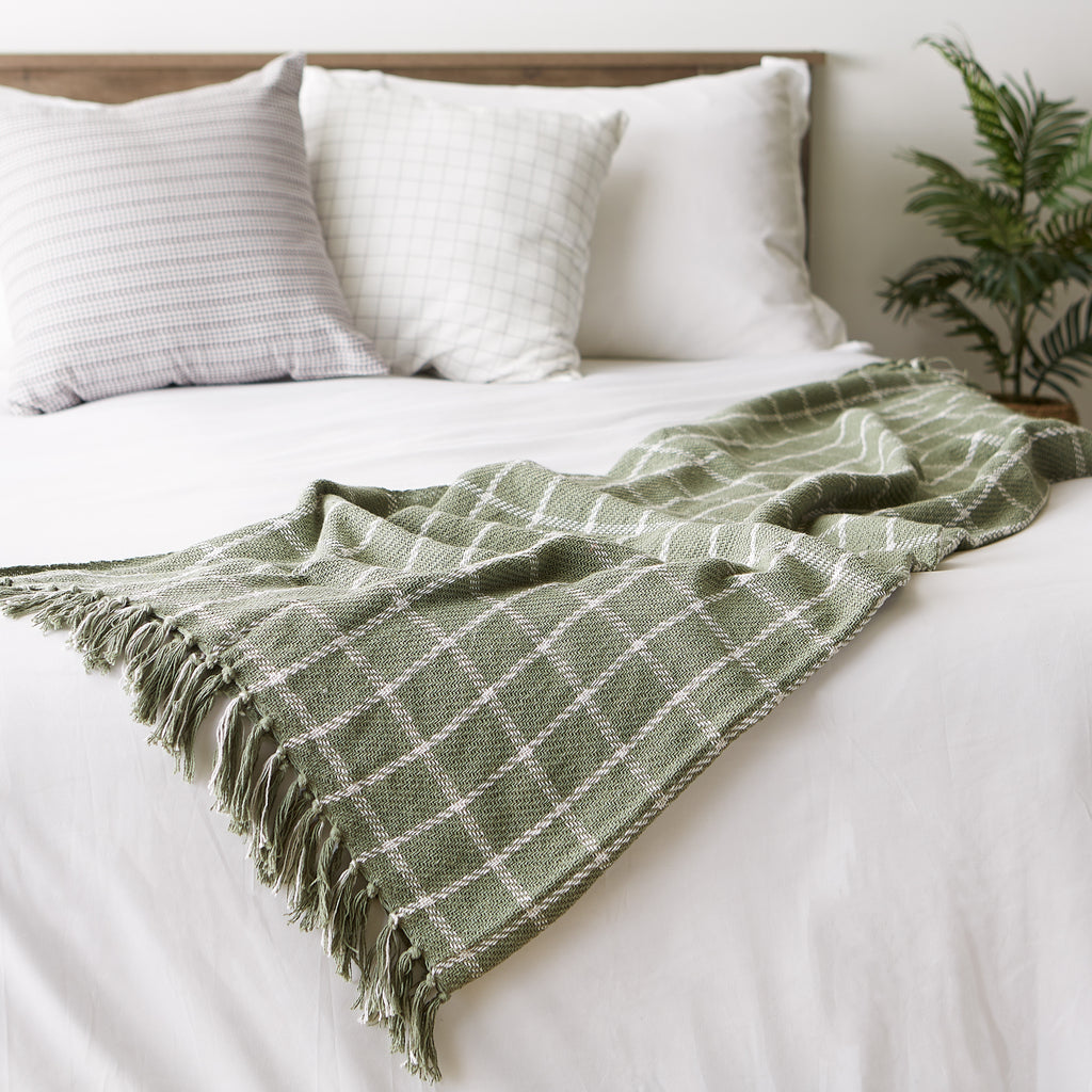 Artichoke Green Checked Plaid Throw Blanket