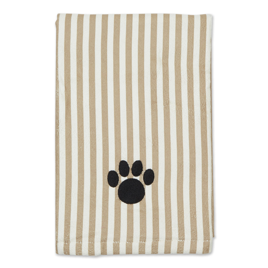 Taupe Stripe Embroidered Paw Pet Towel