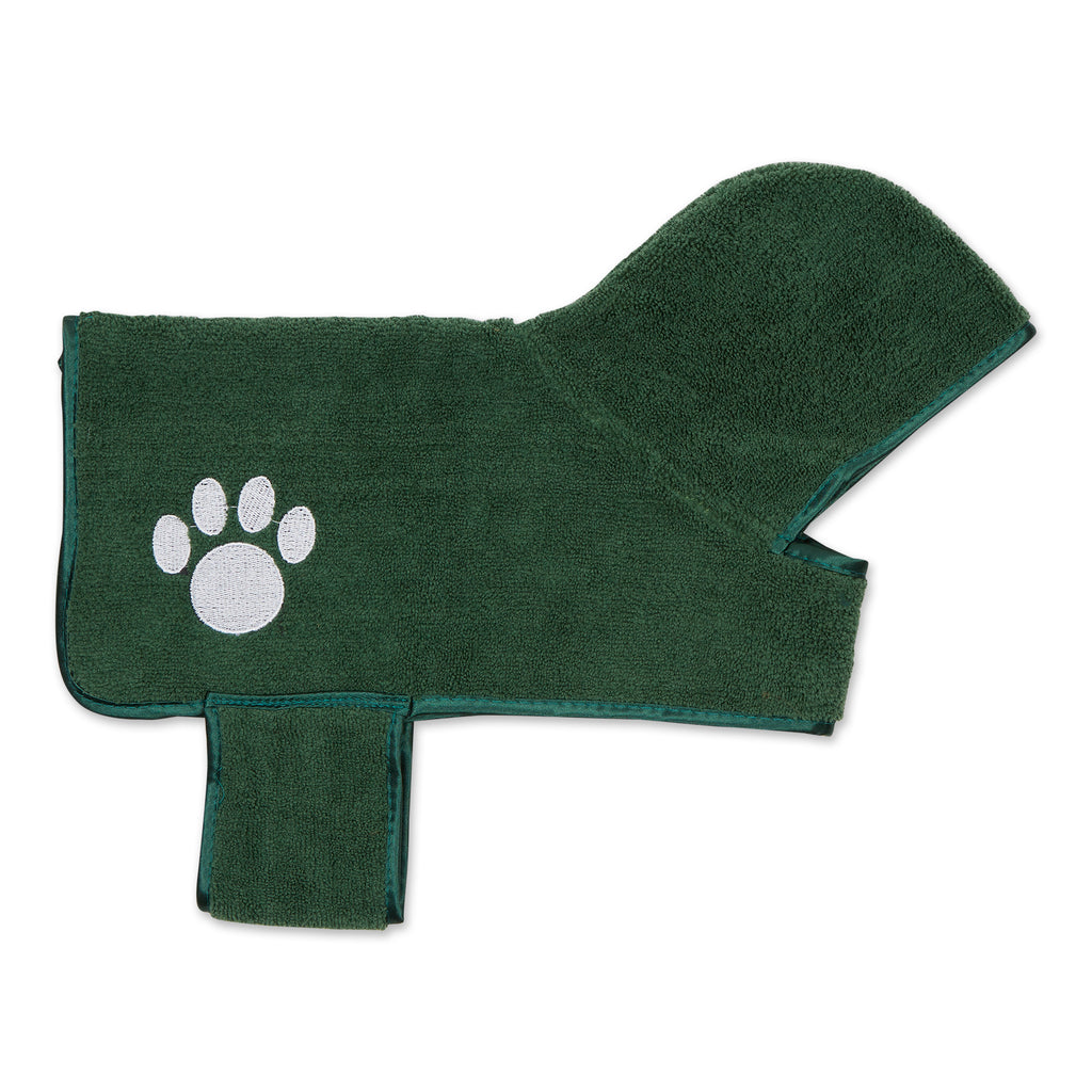Hunter Green Embroidered Paw X-Small Pet Robe