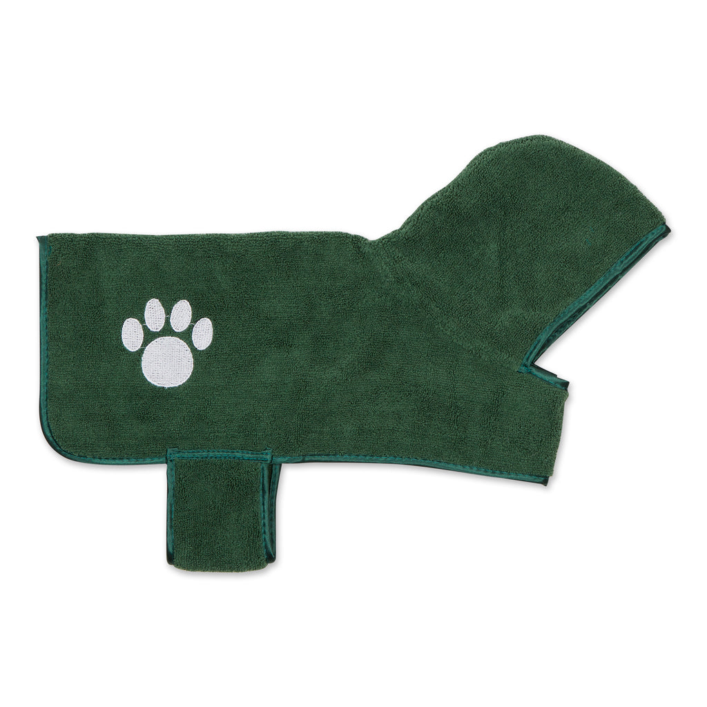 Hunter Green Embroidered Paw Small Pet Robe