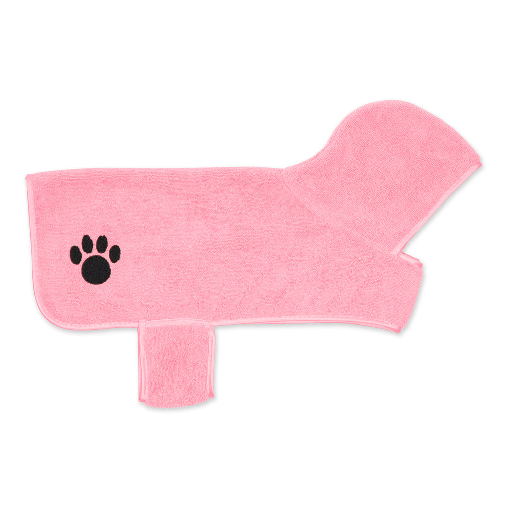 Pink Embroidered Paw Medium Pet Robe