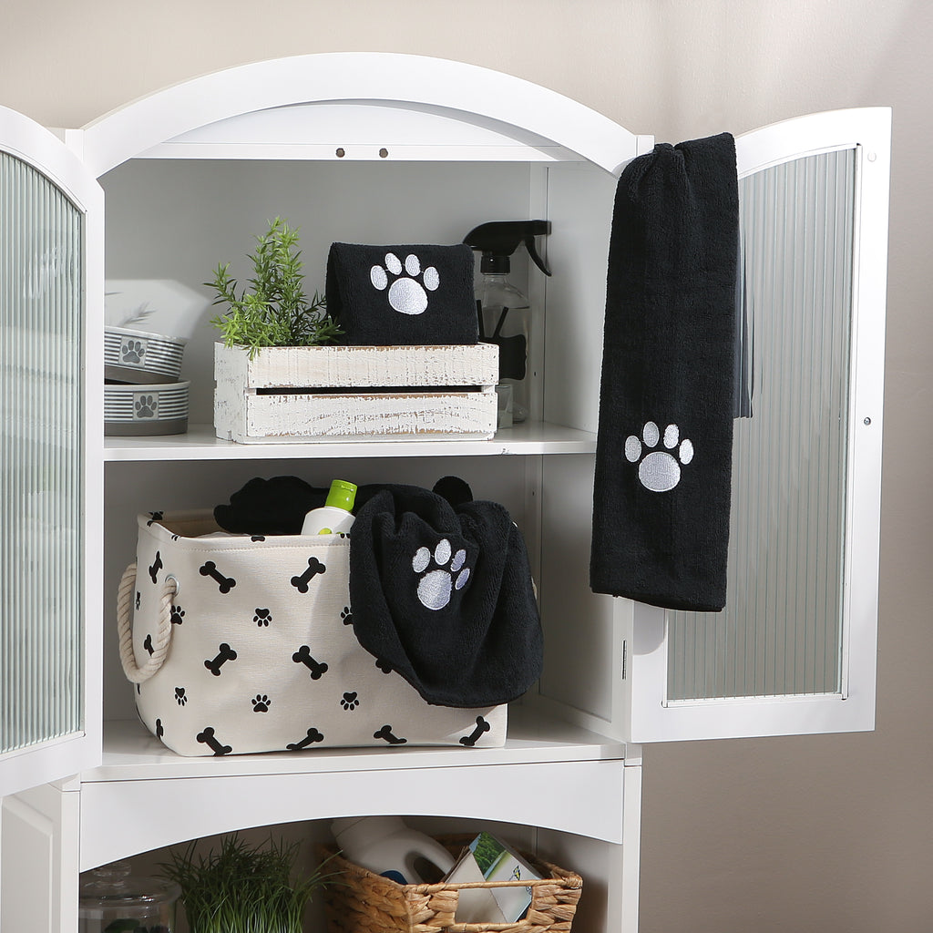 Black Embroidered Paw Small Pet Towel Set of 3