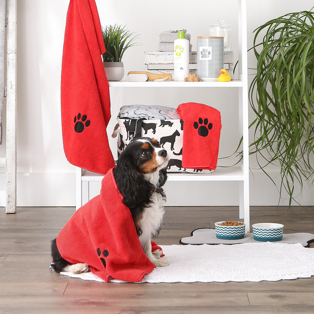 Red Embroidered Paw Small Pet Towel Set of 3
