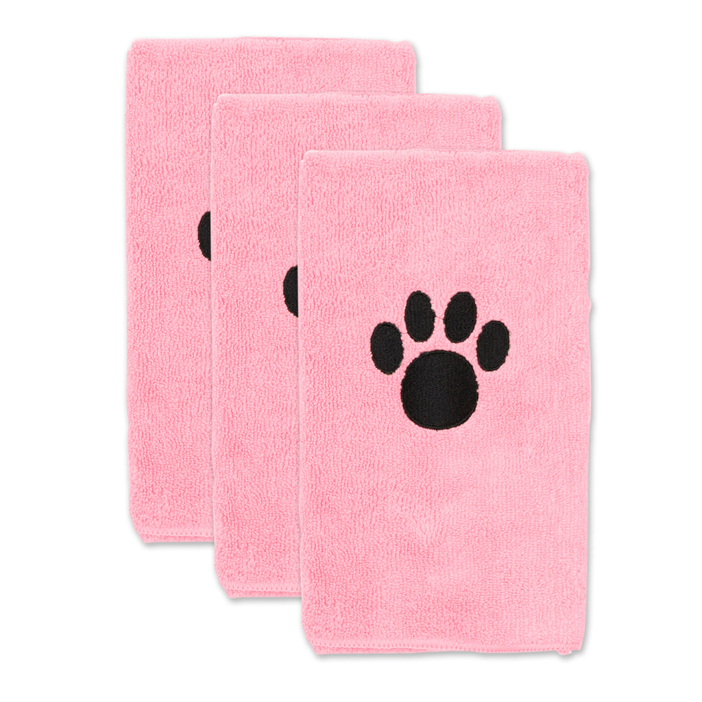 Pink Embroidered Paw Small Pet Towel Set of 3