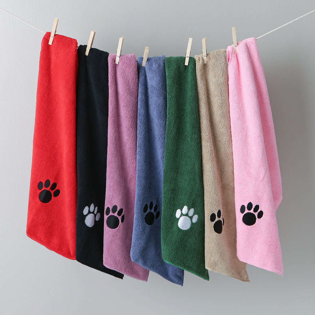 Stonewash Blue Embroidered Paw Small Pet Towel Set of 3