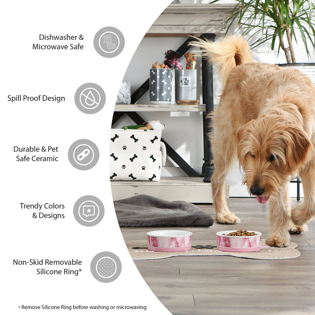 Pet Bowl Dinner And Drinks Stone Large 7.5Dx2.4H Set of 2