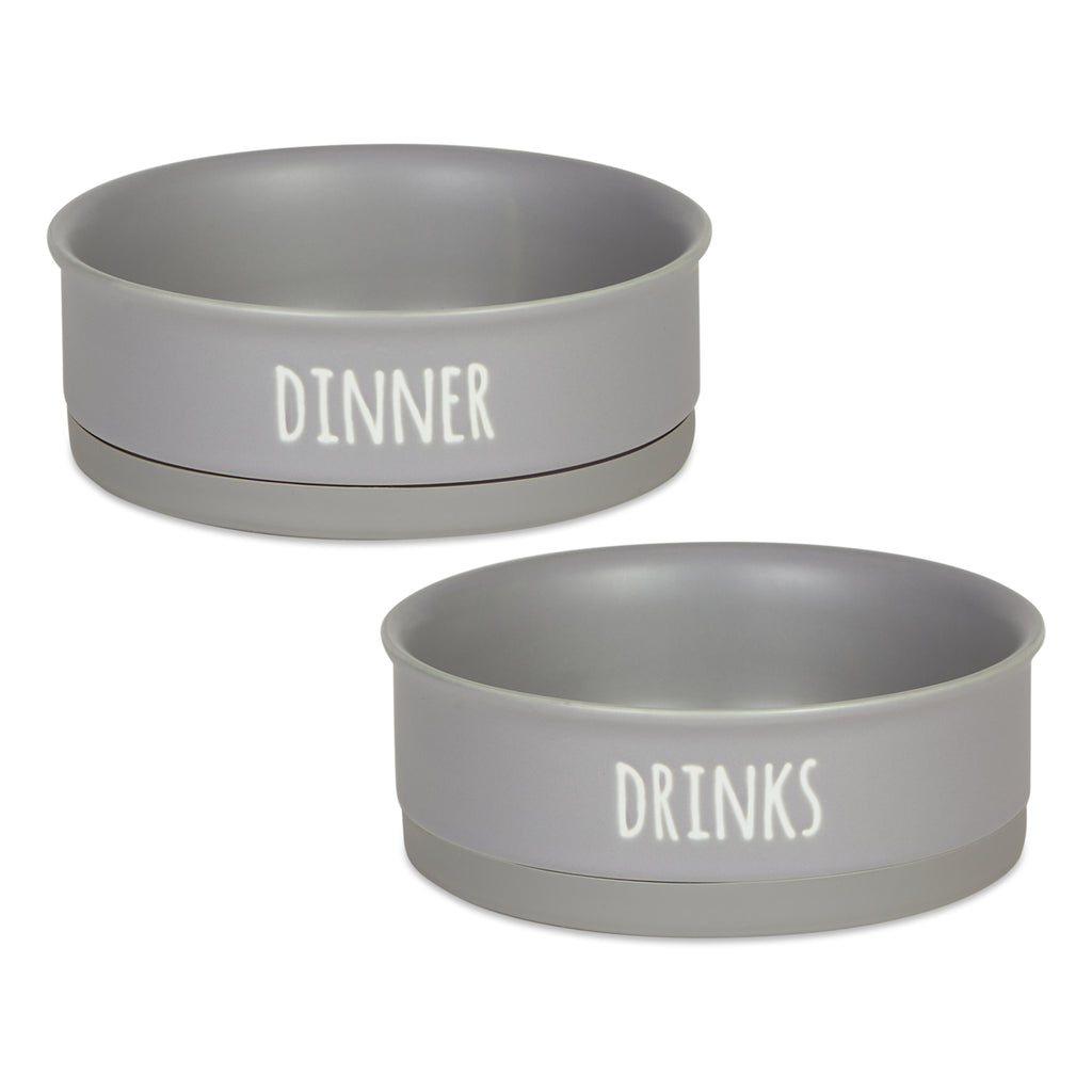 Pet Bowl Dinner And Drinks Gray Medium 6Dx2H Set of 2