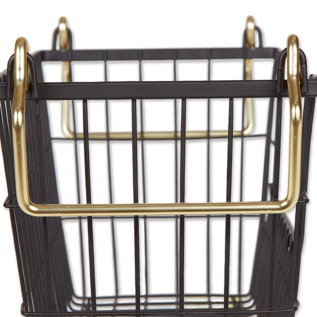 Metal Basket Black/Gold Handles Rectangle Small 13X6X7