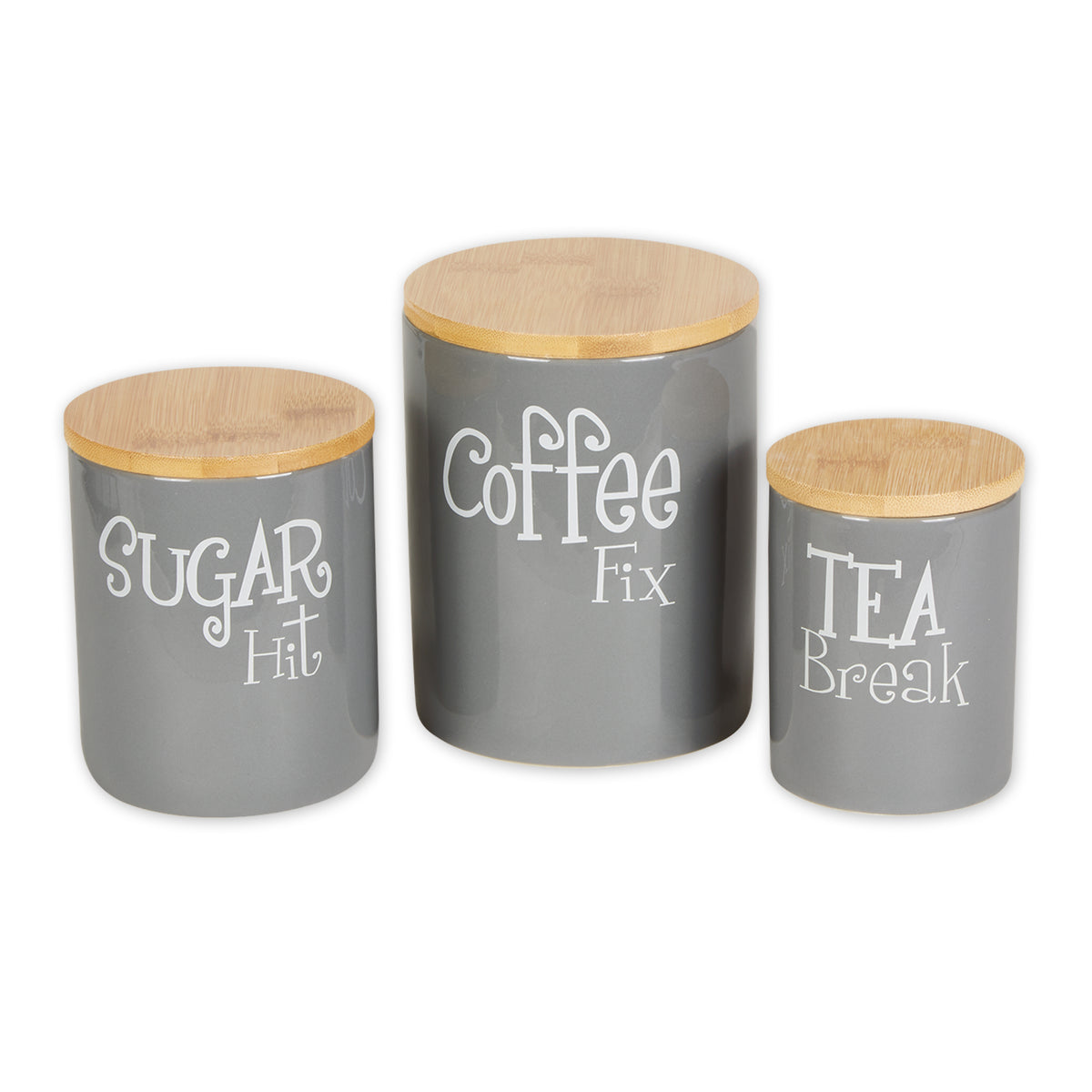 Set of 3 Tea Coffee Sugar Ceramic Canisters - Heart