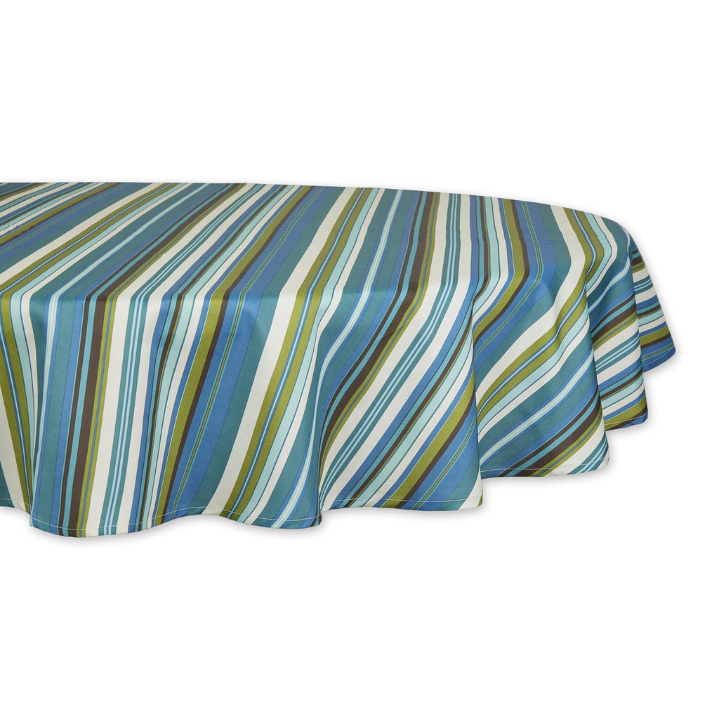 Beachy Stripe Print Outdoor Tablecloth 60 Round