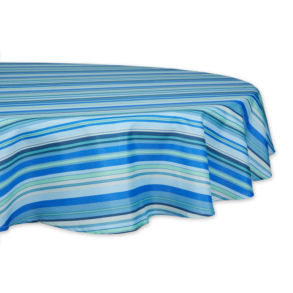Blue Ocean Stripe Print Outdoor Tablecloth 60 Round