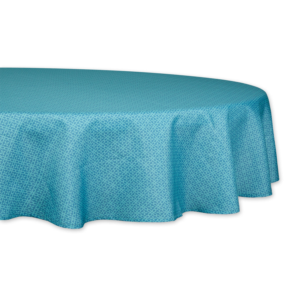 Storm Blue Tonal Lattice Print Outdoor Tablecloth 60 Round