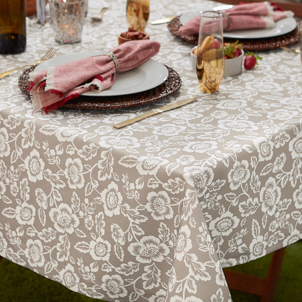 Stone Floral Print Outdoor Tablecloth With Zipper 60 Round