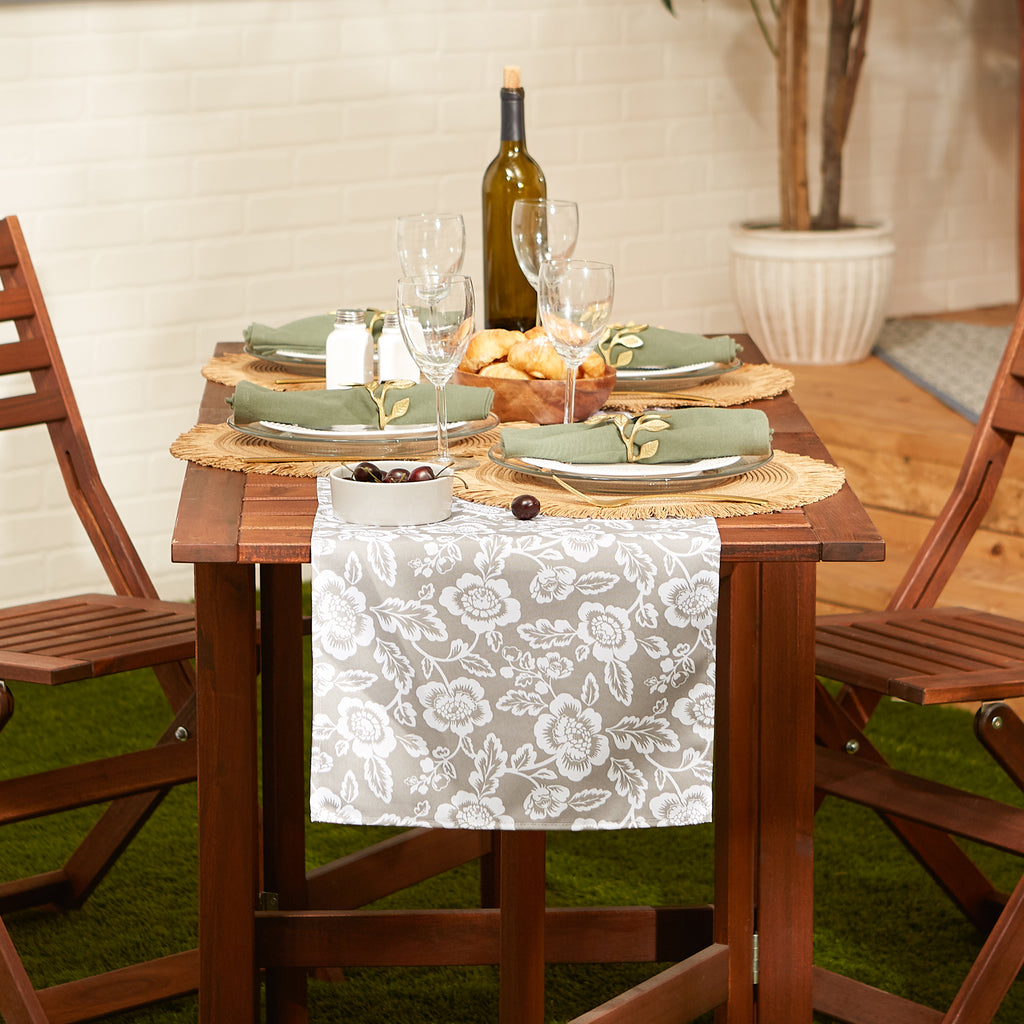 Stone  Floral Print Outdoor Table Runner 14x72