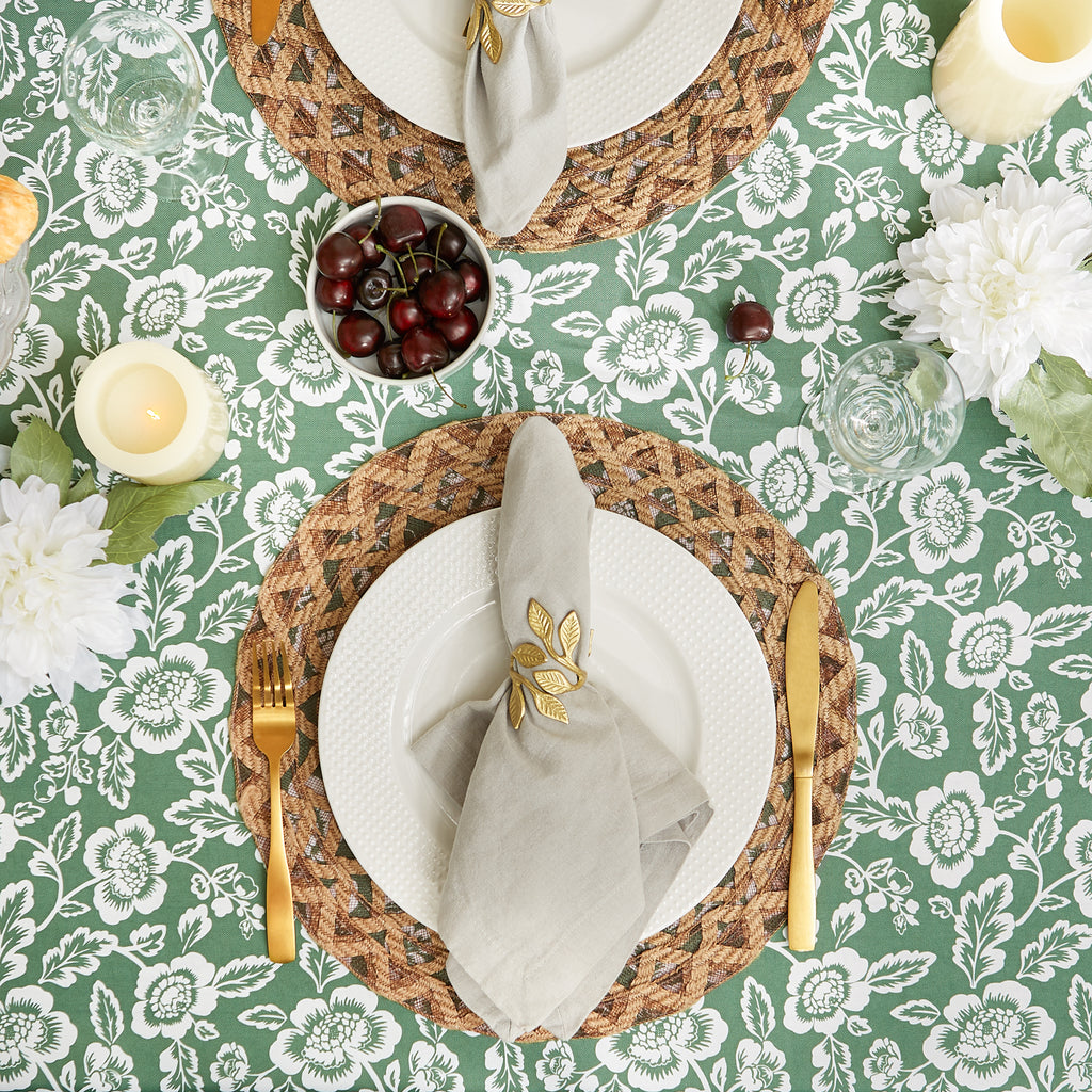 Artichoke Green Floral Print Outdoor Tablecloth 60x84