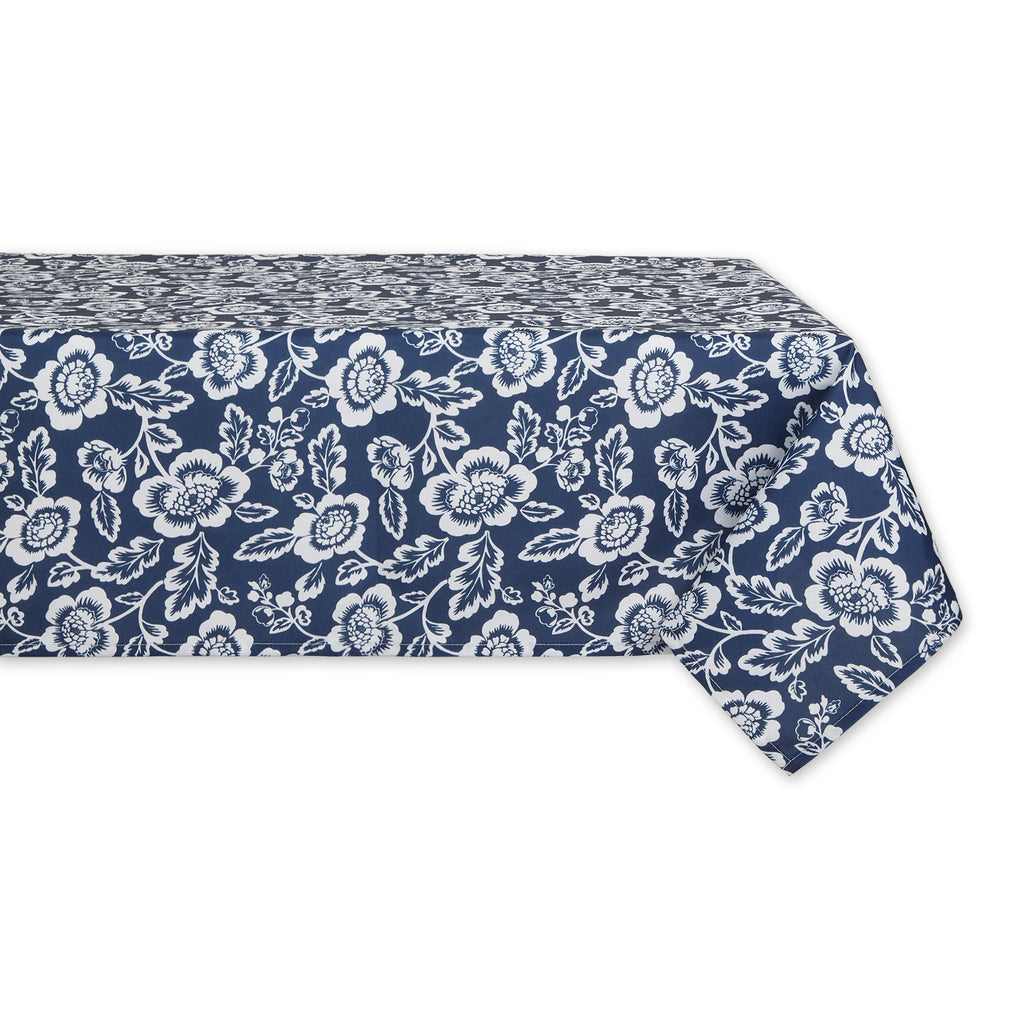 Nautical Blue Floral Print Outdoor Tablecloth 60x84
