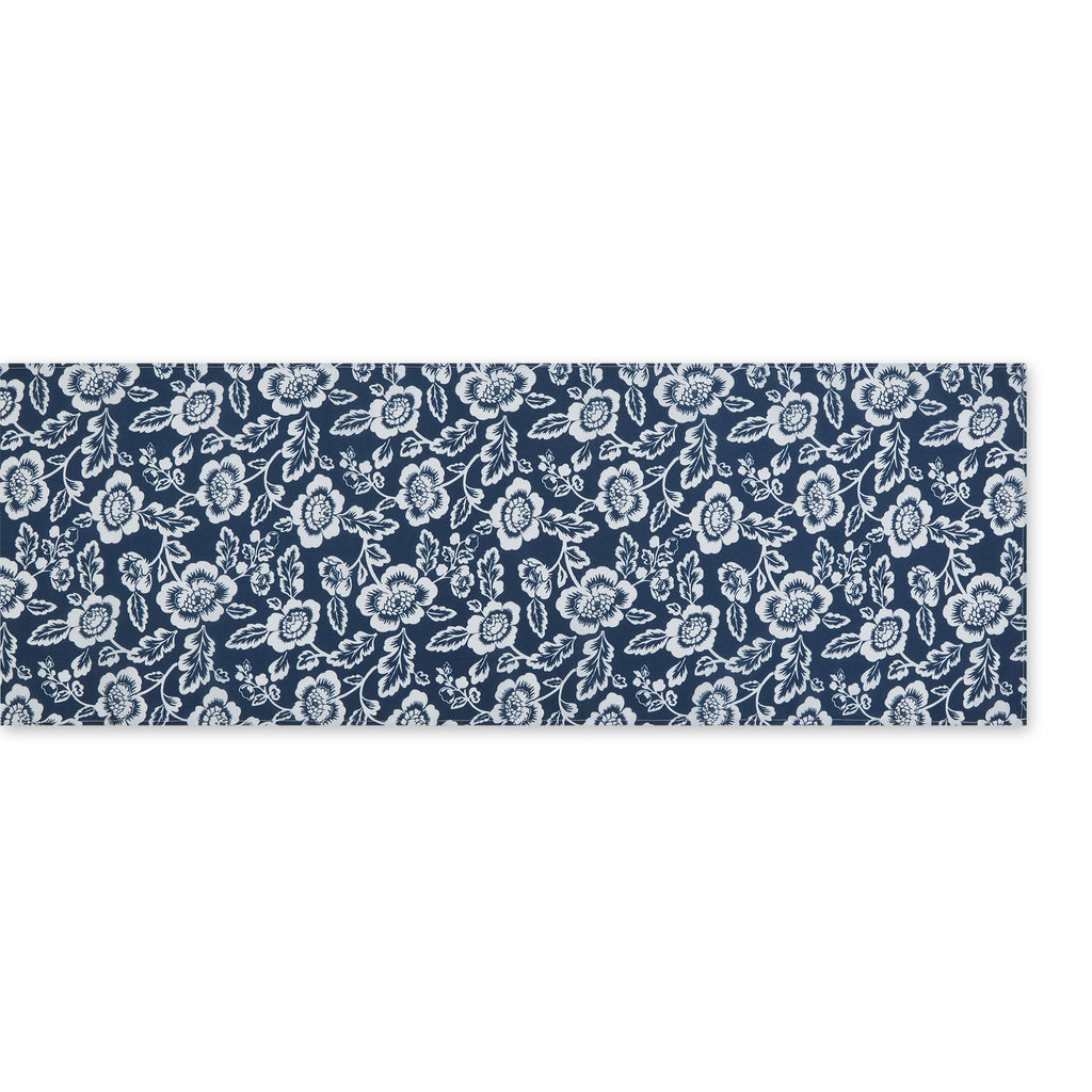 Nautical Blue Floral Print Outdoor Table Runner 14x72