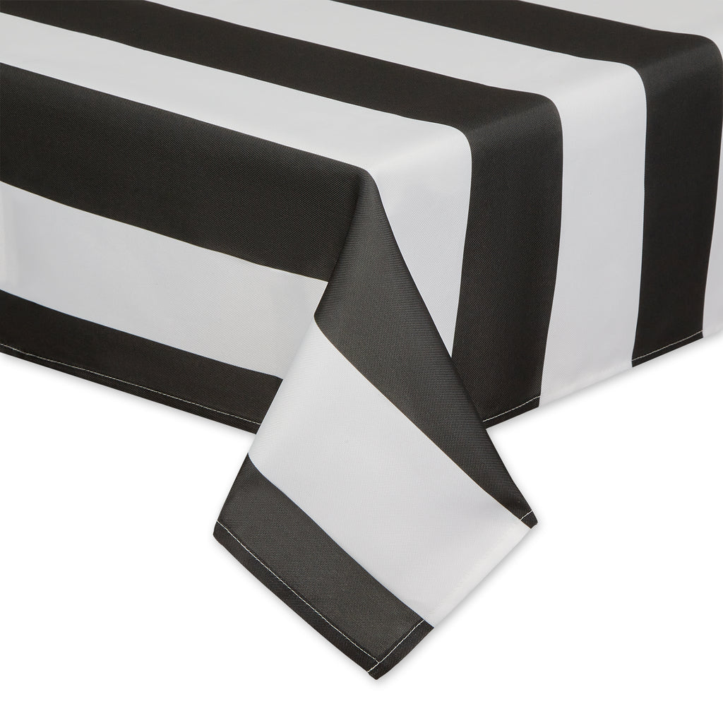 Black Cabana Stripe Print Outdoor Tablecloth With Zipper 60x120