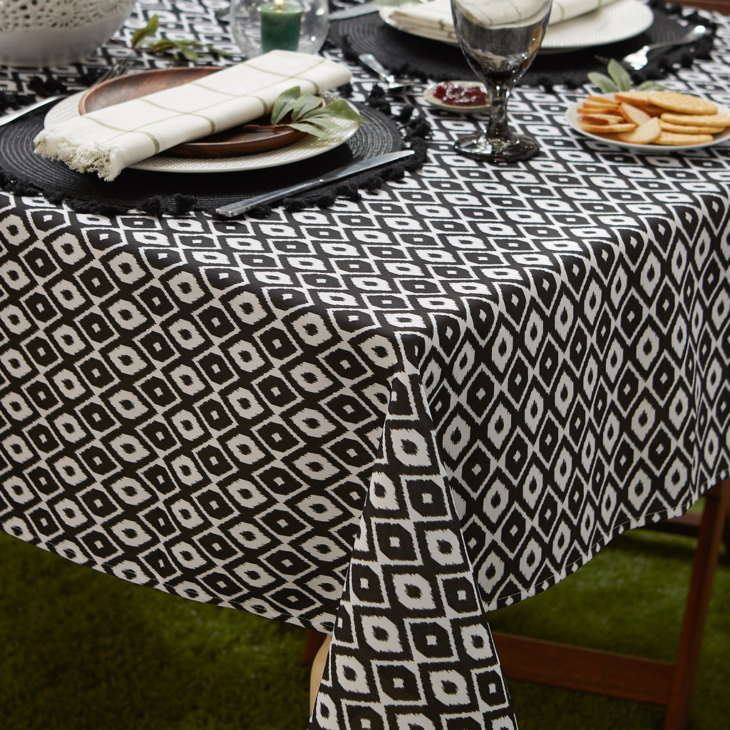 Black Ikat Outdoor Tablecloth With Zipper 60x84