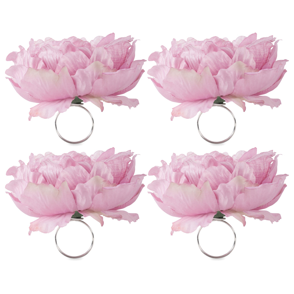 Pink Peony Flower Napkin Ring Set/4