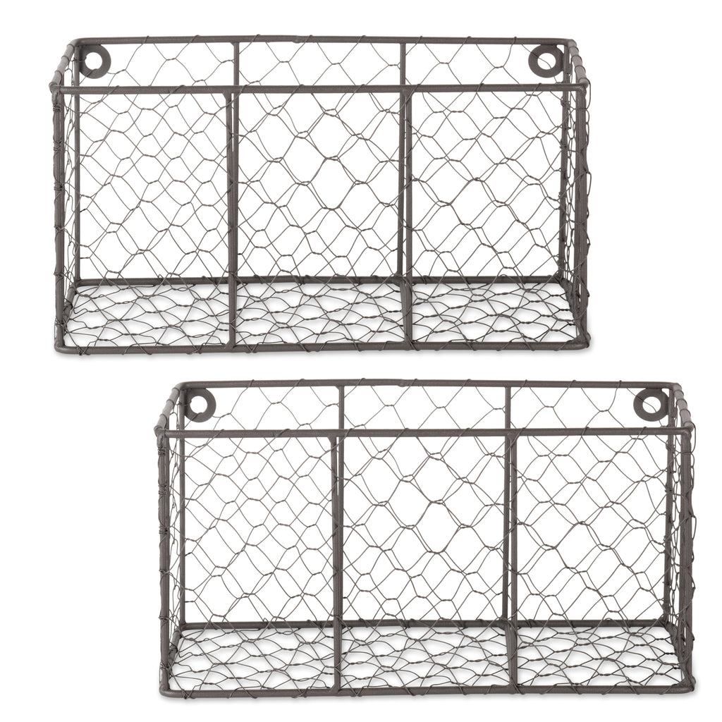 Small Rustic Bronze Wall Mount Chicken Wire Basket Set/2