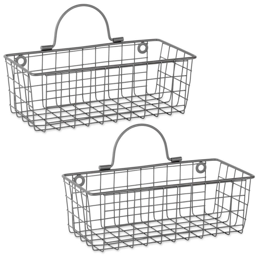Small Grey Wire Wall Basket Set/2
