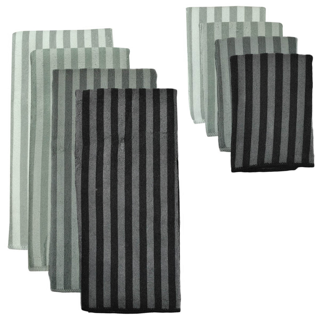 Asst Gray Stripe Microfiber Dishtowel & Dishcloth Set/8