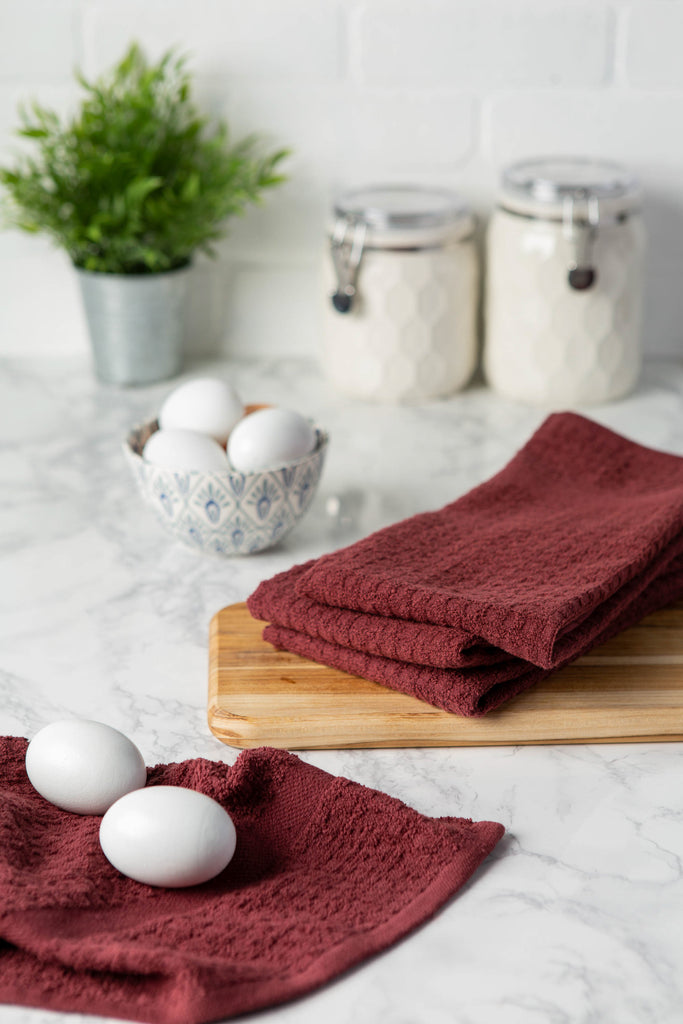 DII Solid Wine Waffle Terry Dishtowel Set of 4