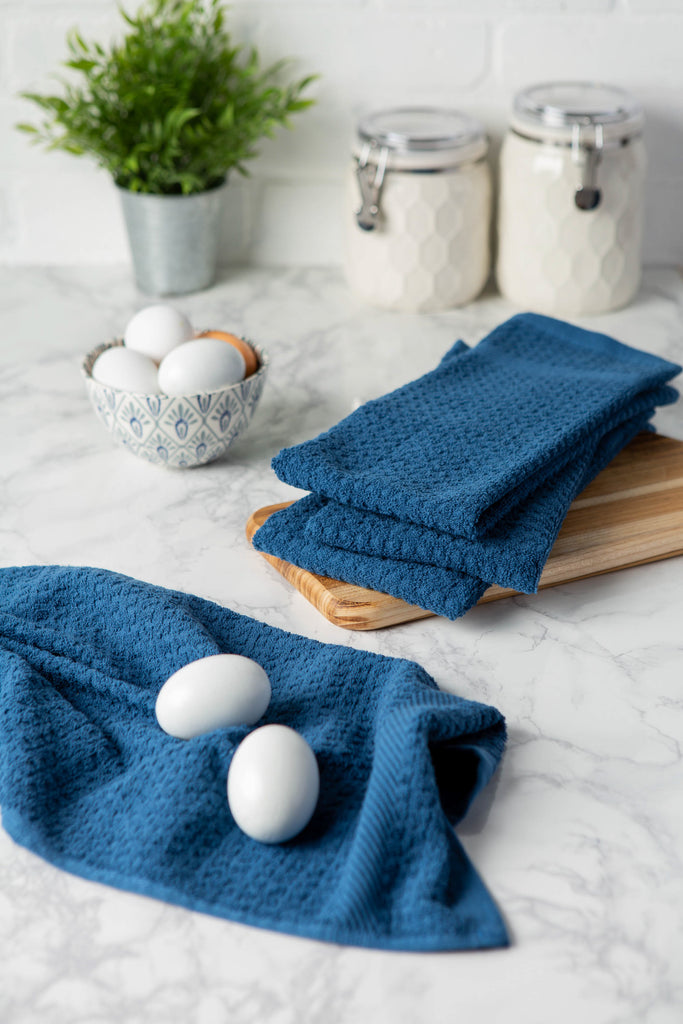 DII Solid Blue Waffle Terry Dishtowel Set of 4