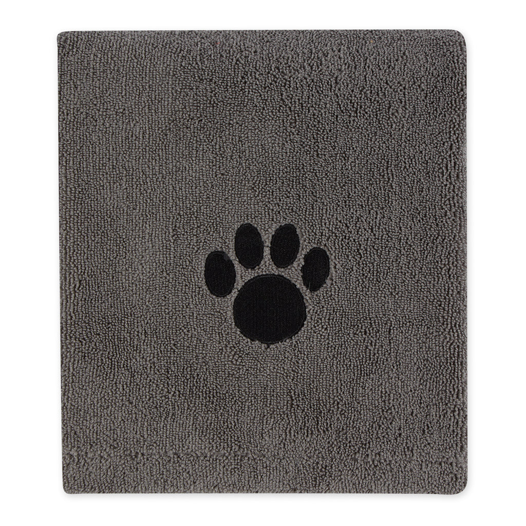 Gray Embroidered Paw Pet Towel