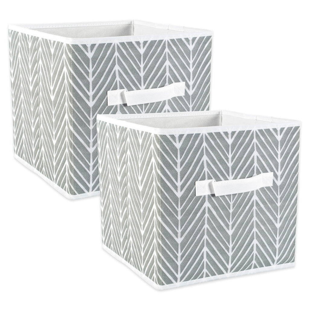 Nonwoven Polyester Cube Herringbone Gray Square 11x11x11 Set/2